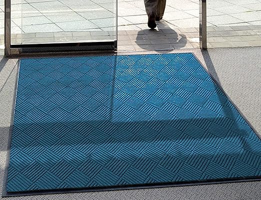 WaterHog Diamond | Commercial-Grade Entrance Mat with Rubber Border – Indoor/Outdoor, Quick Drying, Stain Resistant Door Mat (Medium Blue, 3' x 8')