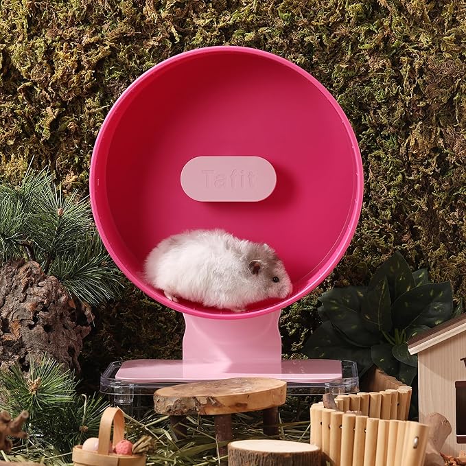 Quiet Hamster Wheel 10.2 Inch Dual-Bearings Silent Small Animals Running Exercise Wheel Height Adjustable for Syrian Hamsters, Gerbils, Rats, or Other Small Pets, Raspberry Pink