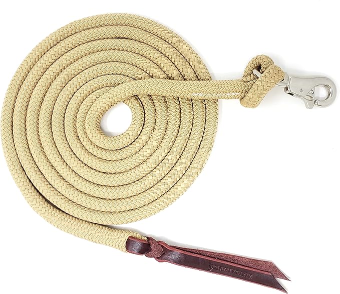Premium 1/2" Samson EQ Yacht Braid Lead Rope with Nickel Trigger Bull Snap. Option for 12ft, 14ft and 16ft Lengths (Beige, 14 FT)
