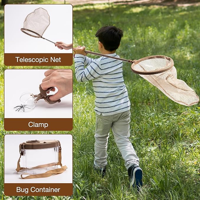 ROBUD Kids Explorer Kit, Bug Catcher Kit with Bag Kit, Outdoor Exploration Set for Camping, Montessroi Toy for Kids Coming Closer to Nature，WRP07