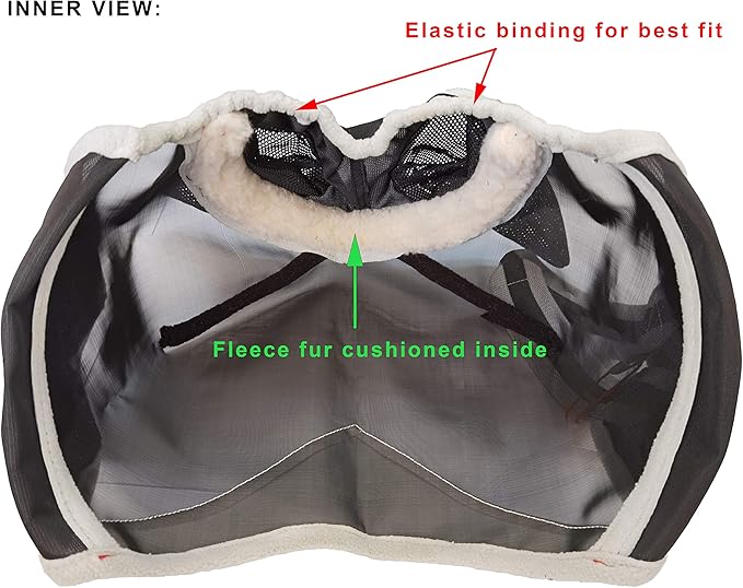 T TEKE Fine Mesh Horse Fly Mask w/No Ears, UV Blocking 3D Eye Visor with Extra Fleece Cushioned Forehead, Protection from Insect Pests