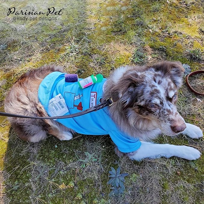 Parisian Pet Doctor Woof Shirt - Embroidered Pirate Costume - Cotton & Polyester Outfit - Sleeved Clothes - Blue Funny Shirts for Large Dogs - Pet Costumes - 3XL