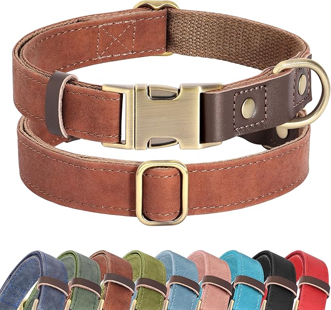 Didog Soft PU Leather Dog Collar for Large Dogs,Classic Adjustable Dog Collars with Quick Release Metal Buckle,Easy Clean and Comfortable with Nylon Lining,Brown,L Neck 15-23"