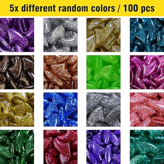 zetpo Cat Nail Caps | Cat Claw Covers | with Adhesives and Applicators (XS, 5X Glitter Random Colors | 100 pcs)