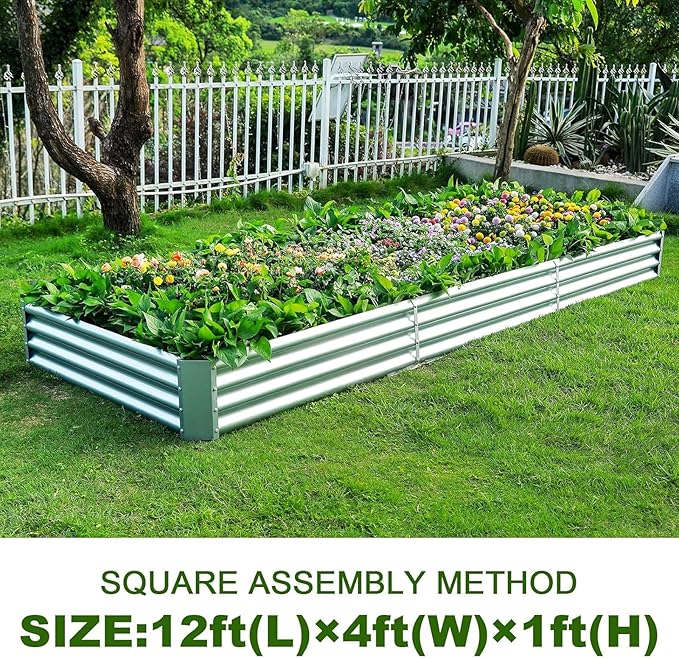 Land Guard 12×4×1ft Galvanized Raised Garden Bed Kit for Vegetables 2 Pack, Galvanized Super Large Metal Planter Raised Garden Boxes Outdoor