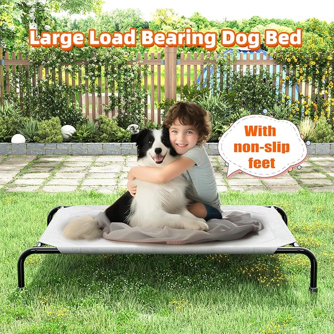 Simple Trending Raised Dog Bed for Large Dogs, Waterproof XL Dog Cot, Outdoor Cooling Elevated Pet Bed Load 200lb, 47.75" x 30.5", Grey