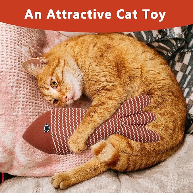 Interesting Catnip Toys Fish, 1 Pack Large Cat Toys, Soft Indoor Cat Kicker Toys, Durable and Highly Interactive Catnip Toys（Red Fish）