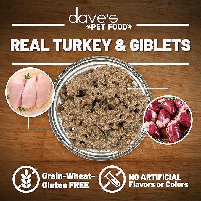 Dave's Pet Food Grain Free Wet Cat Food Gravy (Turkey & Giblets Dinner in Gravy), Made in USA Naturally Healthy Canned, Added Vitamins & Minerals, 5.5 oz Cans (24 Pack)