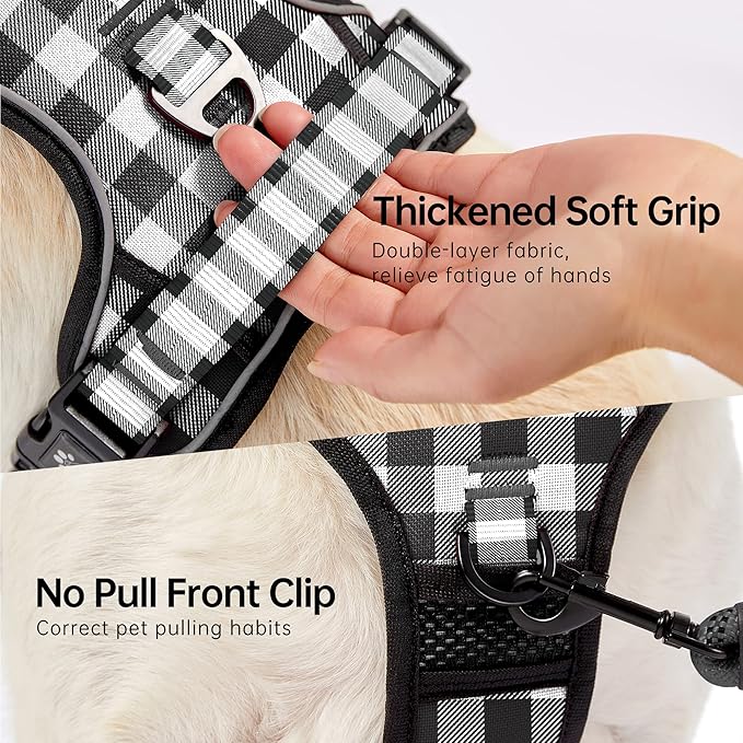 NESTROAD Dog Harness (Checkered Black,S) with Leash, Reflective, Adjustable, Soft Padded, Easy Control Handle, for Small Dogs, Front & Rear Clip Design