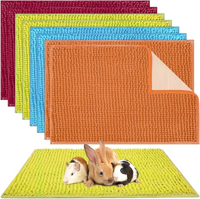 Barydat 8 Pcs Guinea Pig Cage Liner for Guinea Pig Cage Bedding Reusable Rabbit Mat Pad Washable Training Pad Animal Sleeping Bedding Mat(16x12'',Champagne, Lake Blue, Dark Purple, Grass Green)
