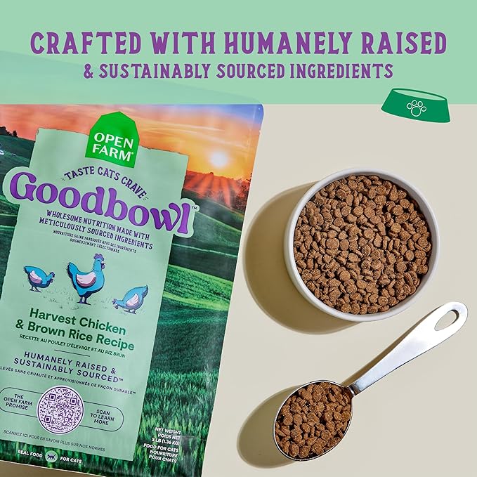 Open Farm Goodbowl, Protein Rich Dry Cat Food Made from Meticulously Sourced Simple Ingredients, Harvest Chicken & Brown Rice Recipe, 7lb Bag (112oz Bag)