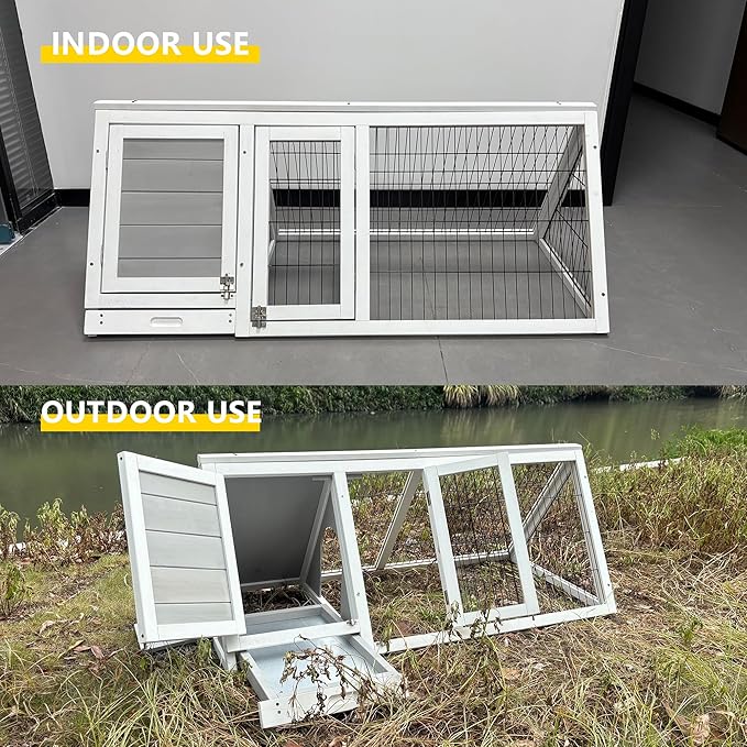 Wooden Quail Cage Indoor Outdoor,A-Frame Quail Coop,Triangle Rabbit Hutch with 2 Doors & Ventilating Wire for Small Animals,Sold by XilishppEcxEco (Grey)