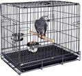 Durable Easy Portable Collapsible Metal Travel or Veterinary Collapsable Parrot Bird Carrier Beaks-Proof Easy Clean Carrier Cage with Stainless Steel Feeder Bowls Natural Wooden Perch