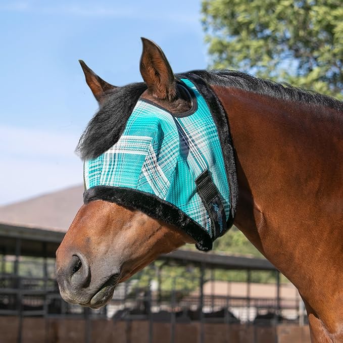 Kensington Fly Mask with Fleece Trim for Horses — Protects Face and Eyes Helps Block Sun Rays While Allowing Full Visibility — Breathable and Non Heat Transferring
