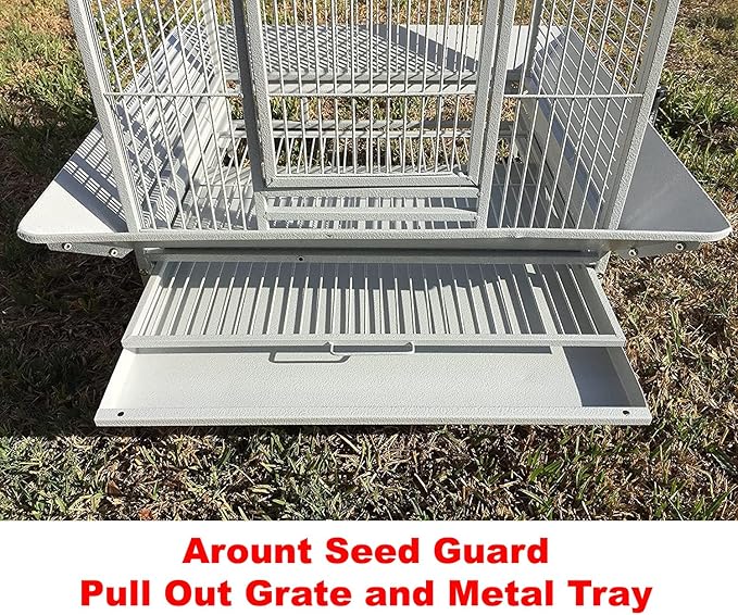 White Extra Large 28"x22"x65"H Double Ladders Open Play Top Wrought Iron Bird Parrot Parttot Finch Macaw Cockatoo Cage, Include Seed Guard and Toy Hook