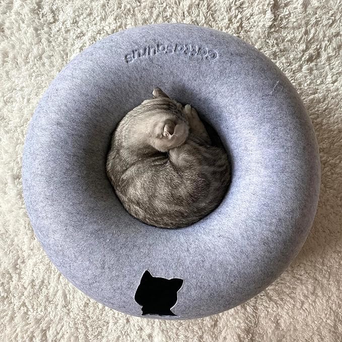 Cattasaurus Peekaboo Cat Cave, Extra Spacious for Multiple & Large Cats 12+ lbs, Scratch Detachable Beds for Indoor Cats, Washable Tunnel Bed, Comfy Cat Donut Tunnel (Light Gray+Dark Gray, Jumbo)