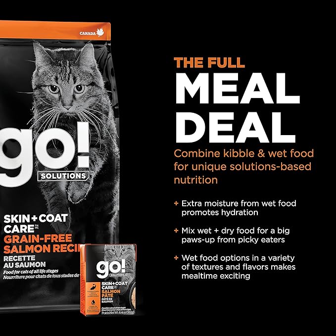 Go! Solutions Skin + Coat Care, Grain-Free Dry Cat Food, Salmon Recipe, 8 lb Bag