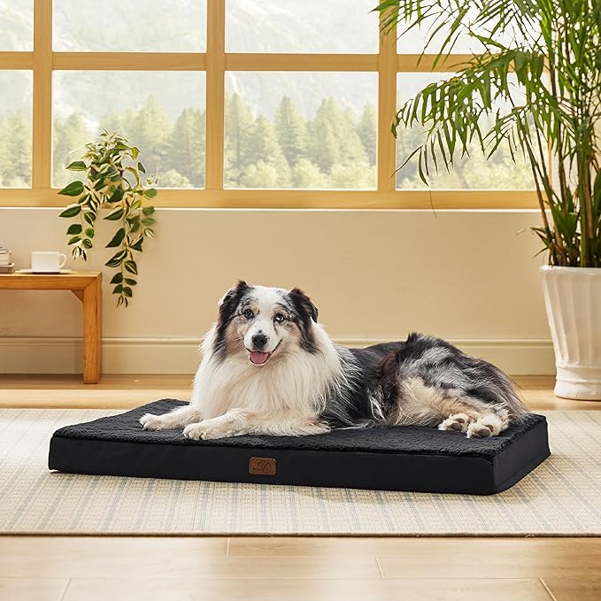 Bedsure XL Dog Bed for Crate - Large Orthopedic Flat Pet Beds with Removable Washable Cover, Egg Crate Foam Crate Mat, Suitable for Pet Up to 90 lbs