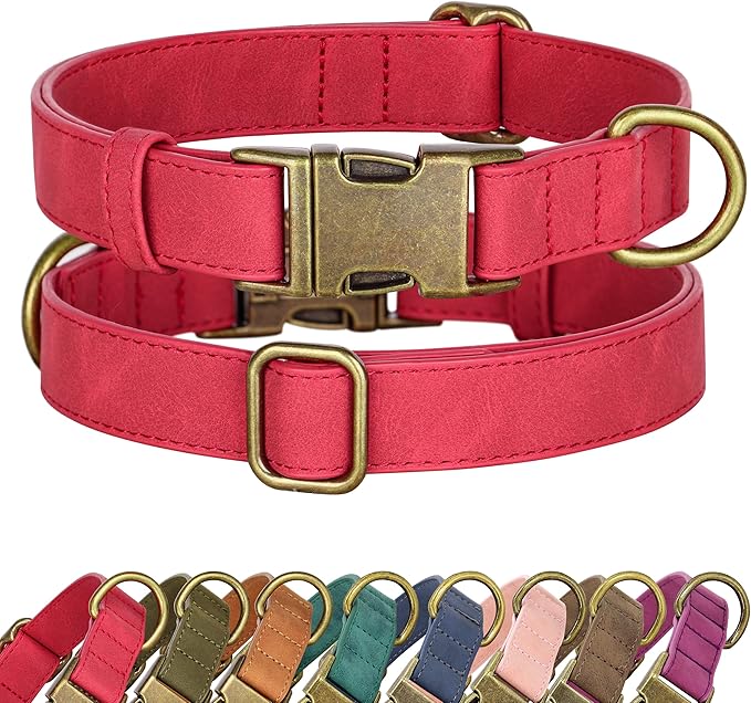 Didog Soft PU Leather Dog Collar, Stylish Quick Released Dog Collars for Small Dogs, Easy Clean Adjustable Pet Collar for Daily Walking, Red, S Fit 10-16" Neck