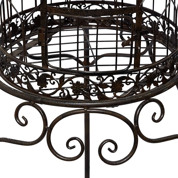 Deco 79 Vintage Metal Free-Standing Birdcage, 14" x 14" x 47", Black
