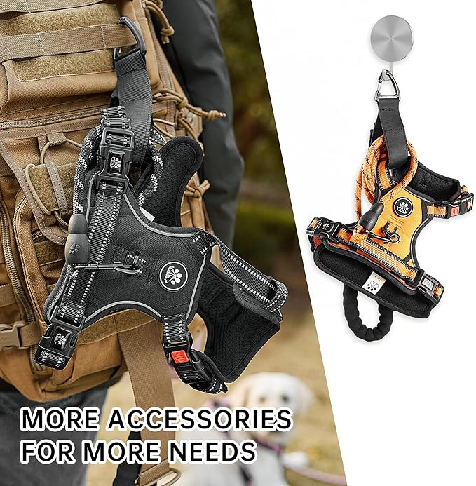 NESTROAD No Pull Dog Harness,Adjustable Oxford Dog Vest Harness with Leash,Reflective No-Choke Pet Harness with Easy Control Soft Handle for Small Medium Dogs(Medium,Orange)
