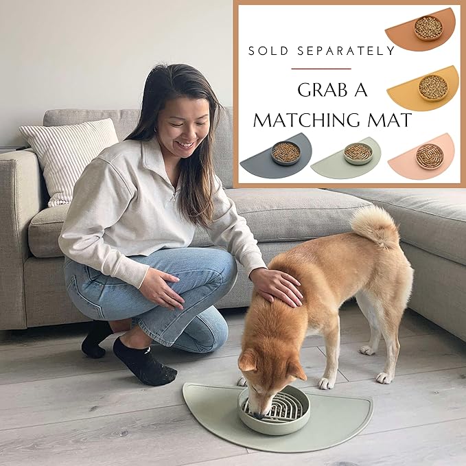 The Slowdown Bowl Silicone Slow Feeder for Dogs & Puppies, Slow Eating Modern Lick Mat Design Reduces Gulping, Fits 2 Cups 7.5” Across x 1.5” Tall, Mealtime Challenge, Medium-Blush