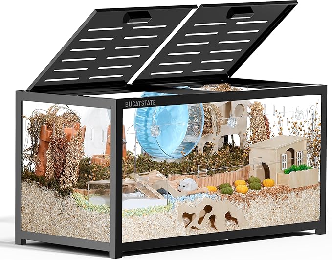 BUCATSTATE Hamster Cage 3.0: Large Metal Rat Cage Stackable with Top Access Easy Assemble 39.3L x 19.7W x 20.4H Inches Dwarf Syrian Hamster Tank for Gerbil Mouse (5.4 ft², Black)