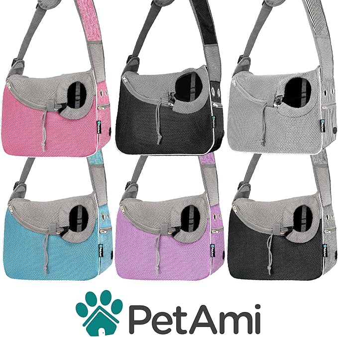 PetAmi Small Dog Sling Carrier, Soft-Sided Crossbody Puppy Carrying Purse Bag, Adjustable Sling Pet Pouch to Wear Medium Dog Cat Travel, Dog Bag for Traveling, Poop Bag Dispenser, Max 10 lbs, Purple
