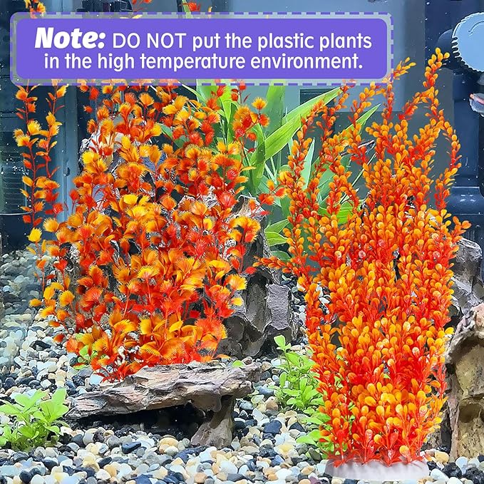 Hamiledyi Aquarium Plastic Plants Aquarium Decor Artificial Fish Tank Plants,Tall Fish Tank Decorations, Extra Large Aquarium Plant 23.6-inch Tall,2PCS（Orange Style B）