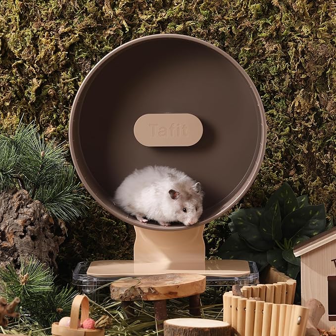 Silent Hamster Wheel 8.7 Inch Dual-Bearings Small Animals Quiet Running Exercise Wheels, Height Adjustable for Dwarf Hamsters, Gerbils, Mice, Hedgehog, Lemmings, or Other Small Pets,Nut Brown