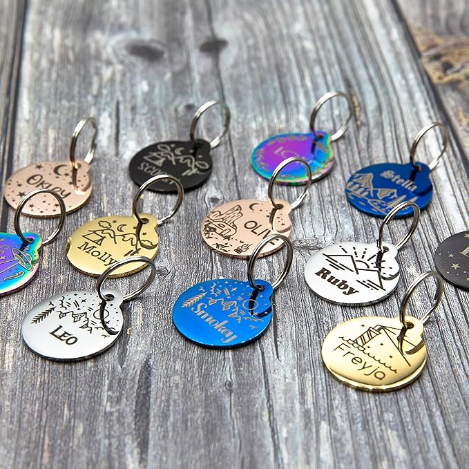 Personalized Dog Tag with 5 Lines of Custom Deep Engraved Durable Stainless Steel Pet ID Name Tag Designer Small Size Round