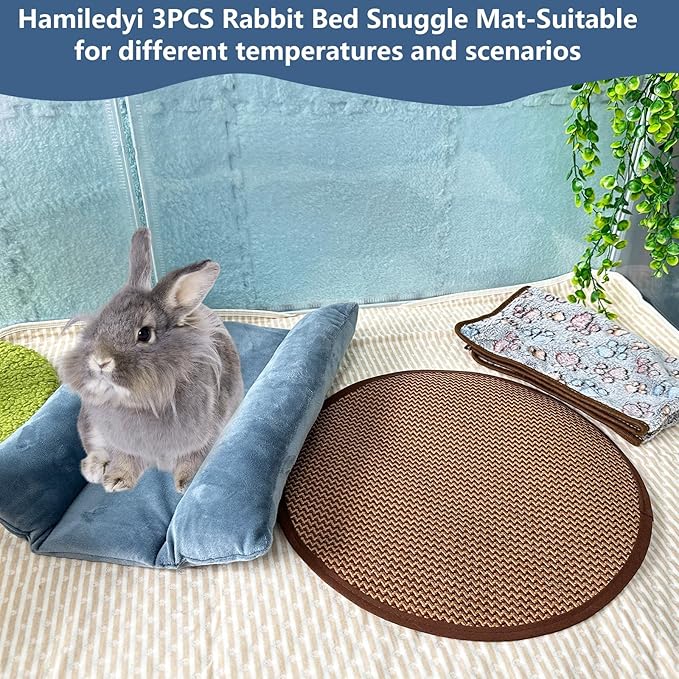 Hamiledyi 3PCS Rabbit Bed Mat 15.7x14 Inch Bunny Bed Soft Snuggle Pad Pillow Machine Washable Joint Support Guinea Pig Squirrel Hedgehog Ferret Kitten (Gray)