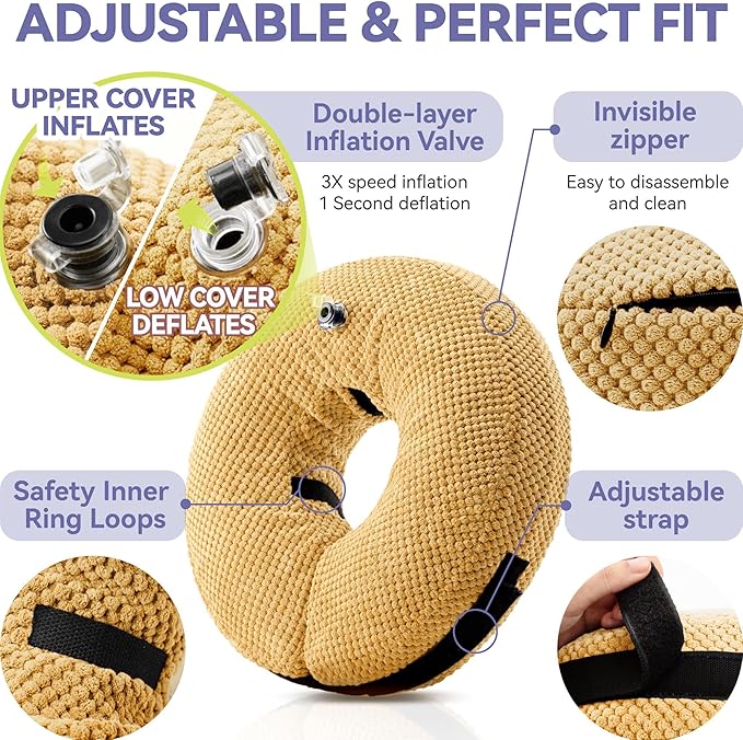 Inflatable Dog Cone Collar - Dog Neck Donut Cone Collar Alternative After Surgery - Soft Cone for Large Medium Small Dogs Cats - Alternative Recovery E Collar (Yello, M)