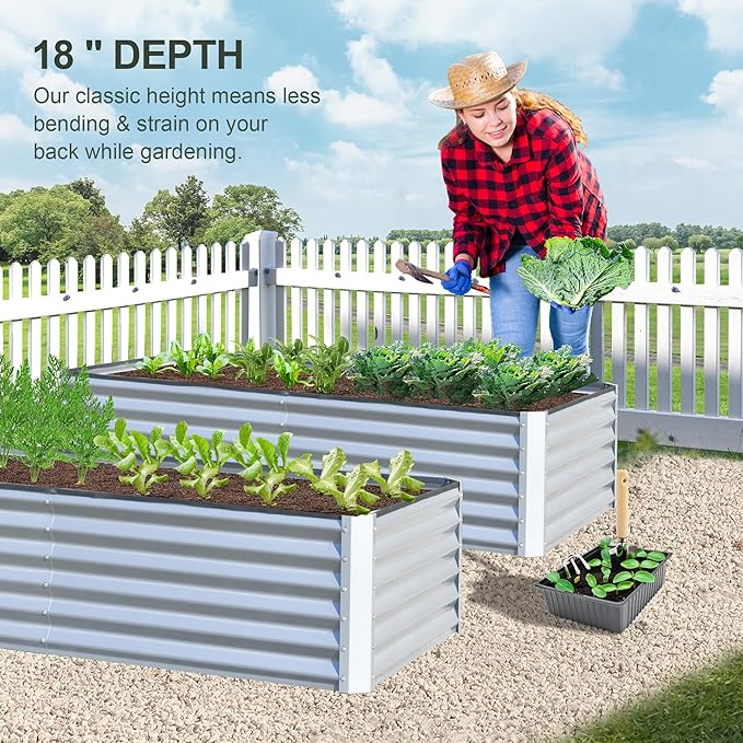 Domi Raised Garden Beds Outdoor, 6x3x1.5Ft Thickening Tall Metal Rectangular Deep Root Box Planter for Vegetables, Flowers, Herbs, and Succulents 1.5" Deep w/ 192 Gallon Capacity - Silvery