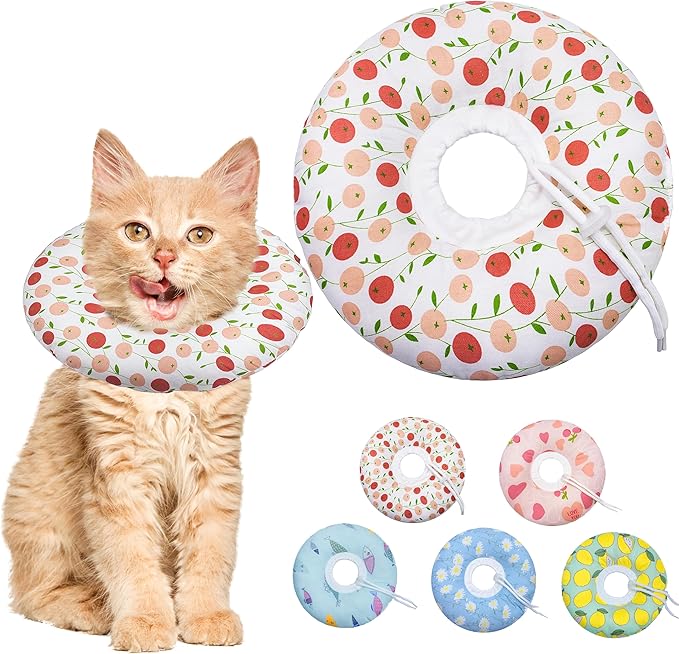 Cat Cone Soft, Adjustable Recovery Collar for Small Medium Large Cats, Cute Donut E After Surgery, Anti-Lick Wound Healing Elizabethan for Kittens (Pink Cherry, Small)