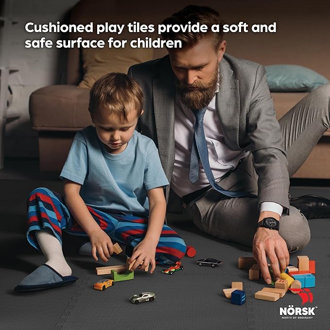 Norsk Multi-Purpose Reversible Floor Mats - EVA Interlocking Foam Tiles (Gray/Black 28 Tiles - 112 sq. Ft. 1/2" Thick)