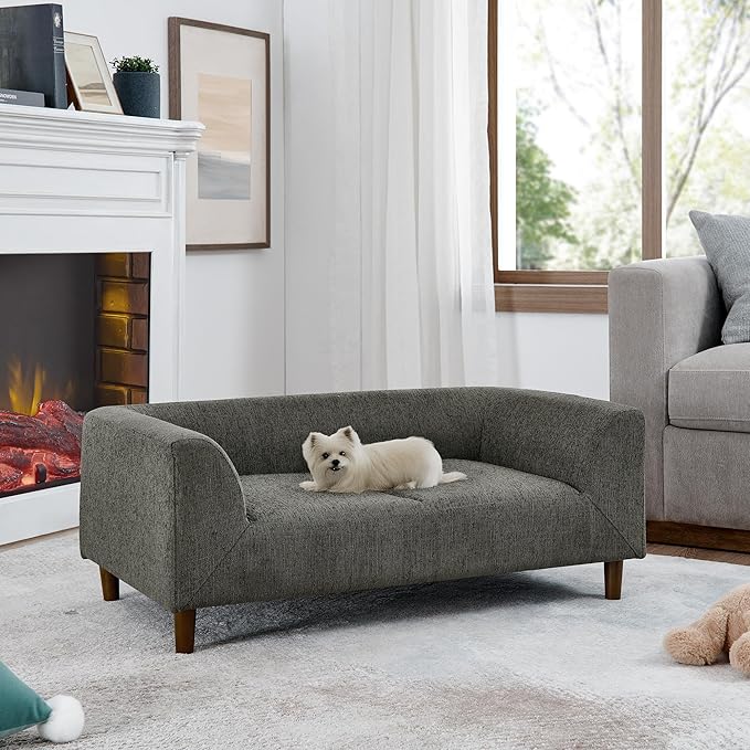 Dog Sofa Couch for Medium to Large Dogs, Memory Foam Dog Sofa Bed, Modern Elevated Pet Couch Bed with Wooden Legs for Medium and Large Dogs, Dark Grey