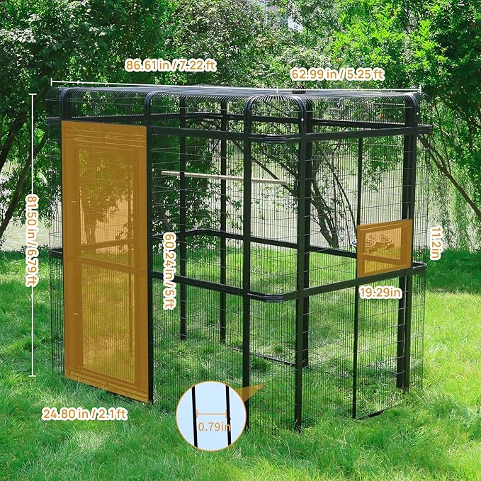 Large Bird Cage for Parakeets Outdoor Bird Aviary Parrot Cage with Perch, Walk-in Heavy Duty Birdcage for Macaws Canaries Parrots Budgie Lovebirds, Black