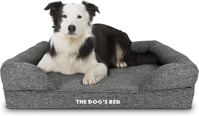 The Dog’s Bed, Large Grey Linen 36x27, Memory Foam, Pain Relief: Arthritis, Hip & Elbow Dysplasia, Post Surgery, Lameness, Supportive, Calming, Waterproof Washable Cover, Veterinary Approved