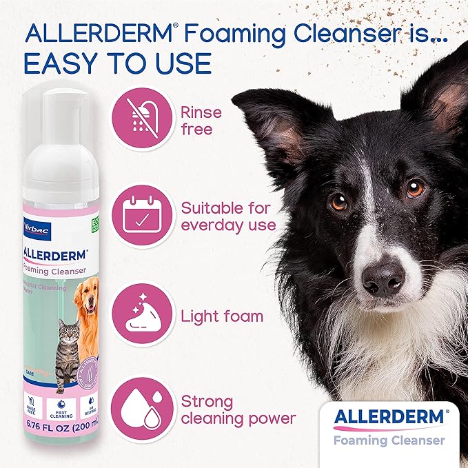 ALLERDERM Foaming Cleanser- Rinse-Free Waterless Micellar Foam for Dogs and Cats with Sensitive Skin by Virbac