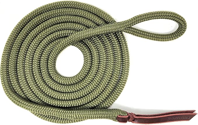 Double Braid Lead Rope with Eye Splice Loop, 12-14FT Lengths (Olive Green, 12 ft.)