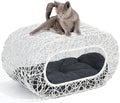 D+GARDEN Fun Stackable White Cat Condo for Indoor Cats - Interactive Play Rattan Modern Cat House for Indoor Cats Kitty, Pet Friendly Top/Side House Entry, Cat Bed Enclosed