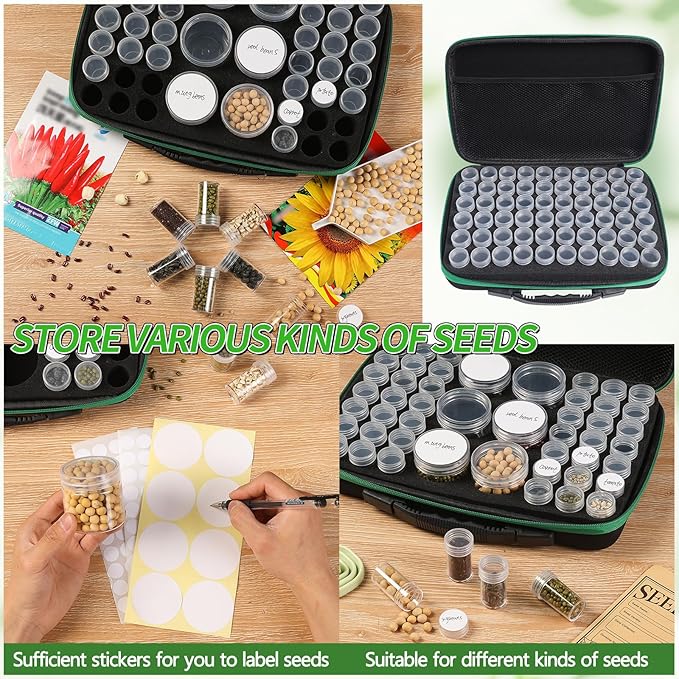 Seed Storage Box, Portable Seed Saving Box, Sturdy Seed Organizer Kit Seed Envelopes Funnel Label, Seed Container for Flower Plants Vegetable Seed, L-120 Slots