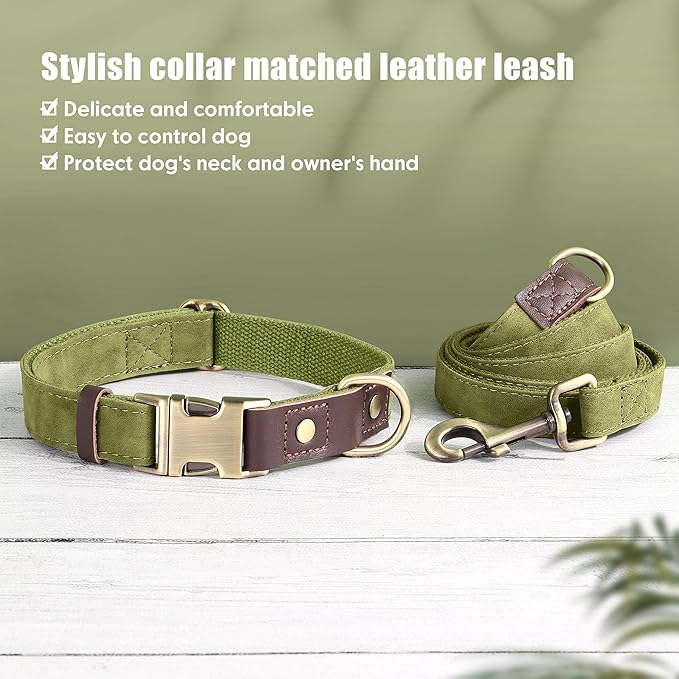 Didog Soft PU Leather Dog Collars for Small Dogs,Classic Adjustable Dog Collars with Quick Release Metal Buckle,Easy Clean and Comfortable with Nylon Lining,Olive Green,S Neck 10-15"