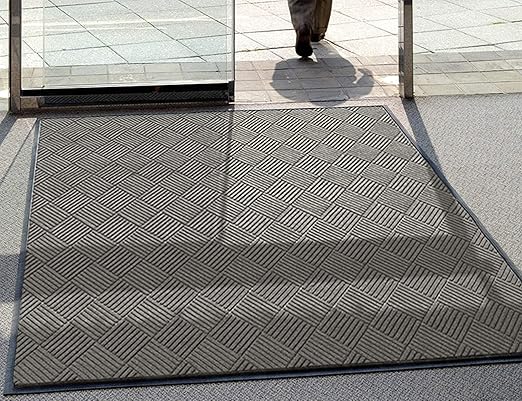 WaterHog Diamond | Commercial-Grade Entrance Mat with Rubber Border – Indoor/Outdoor, Quick Drying, Stain Resistant Door Mat (Medium Grey, 4' x 10')
