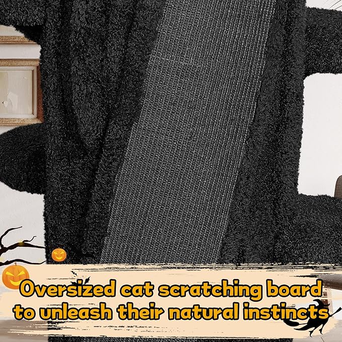 Super Large Cat Tree for Indoor Cats, All-in-One Tall Cats Tower with Scratching Post, Luxury Multi-Level Solid Wood Cat Condo for Multi-Cat Families (Black)