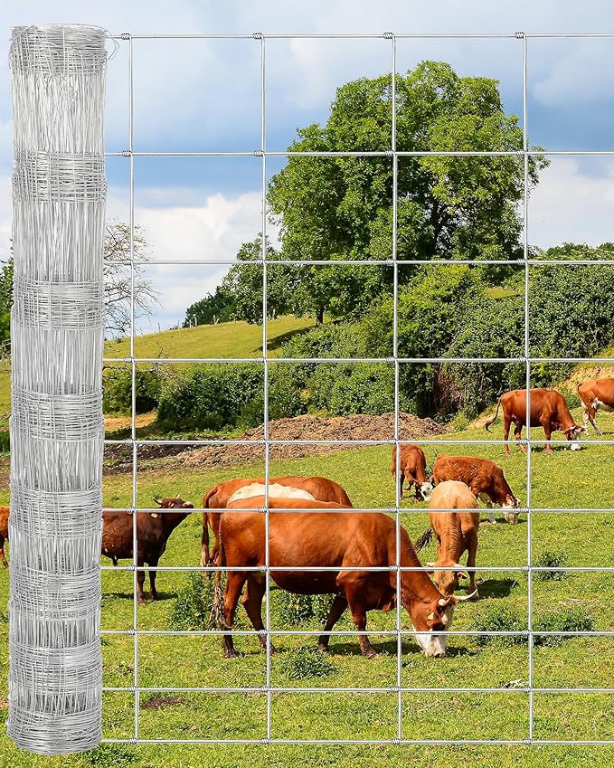 Cattle Farm Fence, 5ft x 164ft Galvanized Wire Fencing for Goat Deer Hog Yard Livestock Animals Protection
