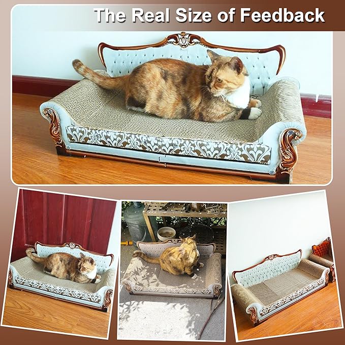 Scratching Sofa, Couch Shaped Thick Scratching Cardboard, Lounge Bed for Indoor Rest&Play, Sofa Scratcher Pad (Silver, 27.6" L X 12.4" W X 11.8" H)