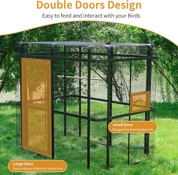 Large Bird Cage for Parakeets Outdoor Bird Aviary Parrot Cage with Perch, Walk-in Heavy Duty Birdcage for Macaws Canaries Parrots Budgie Lovebirds, Black