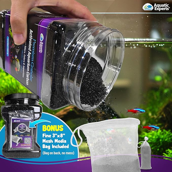 Premium Activated Carbon, Aquarium Carbon for Fish Tank Filter, Aquarium Filter Media, Granulated Charcoal for Fish Tanks, Activated Charcoal Bulk (5.5 lbs with Fine Mesh Bag)